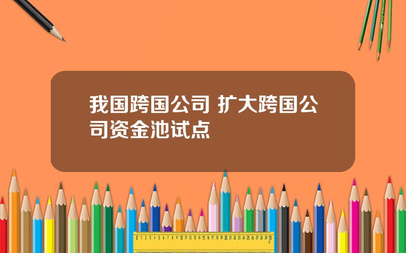 我国跨国公司 扩大跨国公司资金池试点